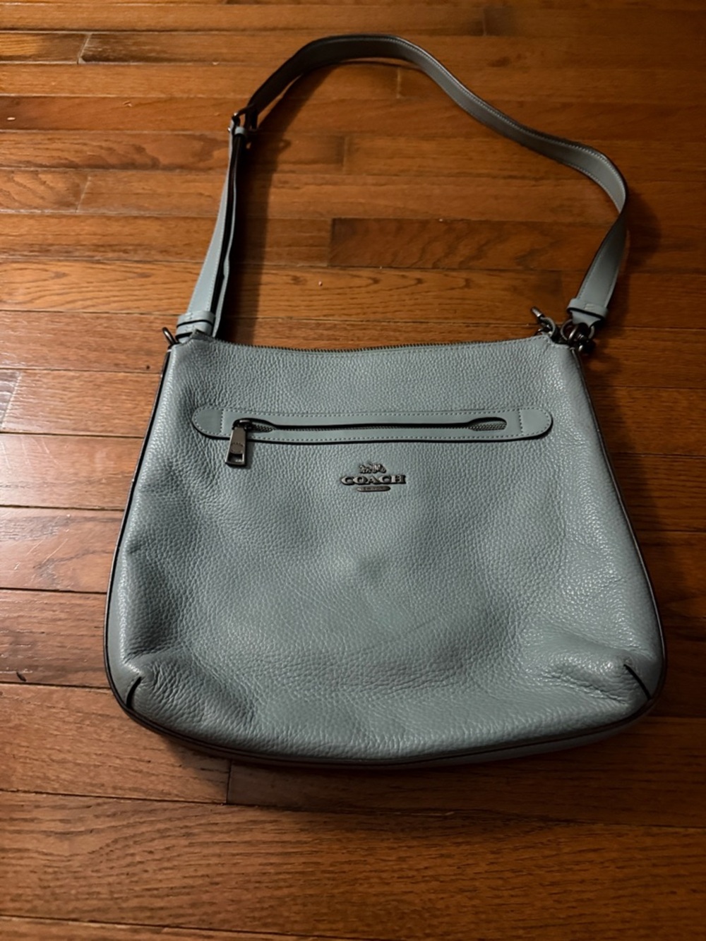 COACH Pebbled Leather Shoulder Bag in Light Blue-Gray
